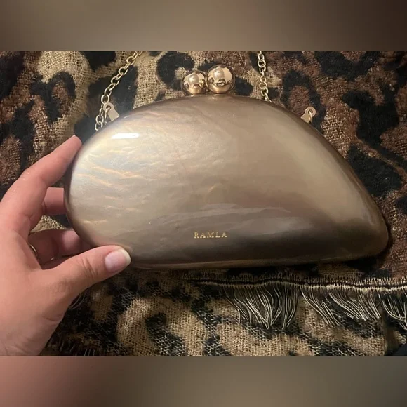 RAMLA Marrakech Gold/Brown Acrylic Marbled Acrylic Designer Clutch - Picture 2 of 16